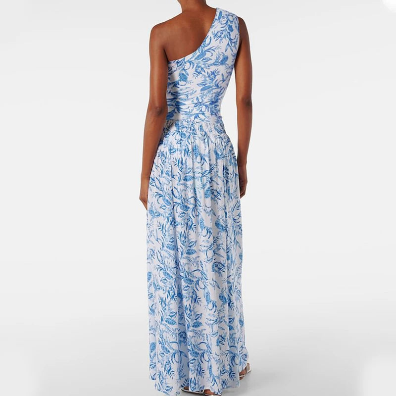 Sexy Printed Oblique Shoulder Swimsuit with cover up