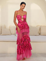 Pink Retro Sling Tassel Swimwear with cover up
