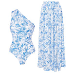 Sexy Printed Oblique Shoulder Swimsuit with cover up