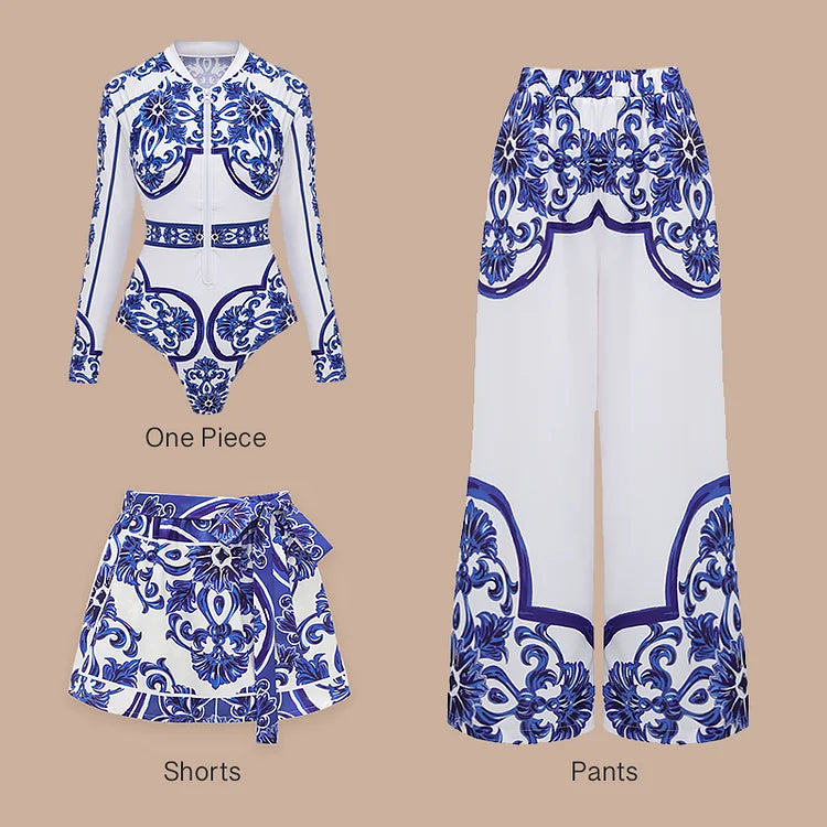 Royal Chic Print Swimwear with cover up