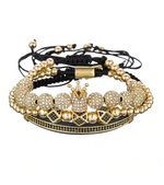 Feel Like a King Luxury Crown Crystal Beaded THREE Layered Bracelet