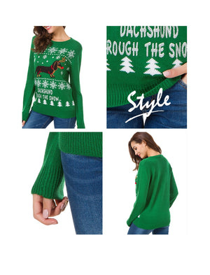 Dachshund Snow Christmas Sweaters For Women