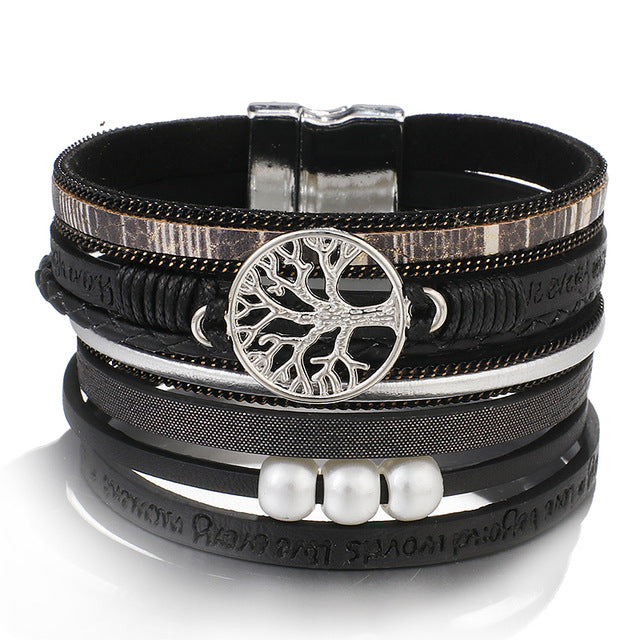 Trinity - Tree of Life Boho Leather Bracelet