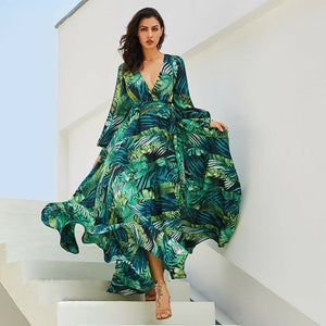 Sexy For Me - Leaf Print Maxi Dress