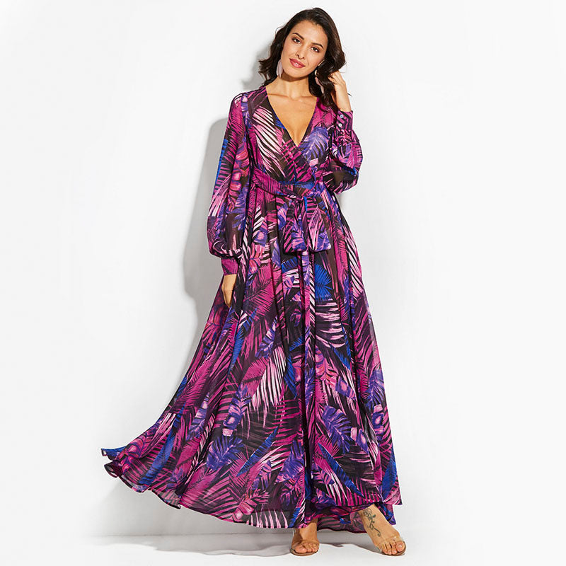 Sexy For Me - Leaf Print Maxi Dress