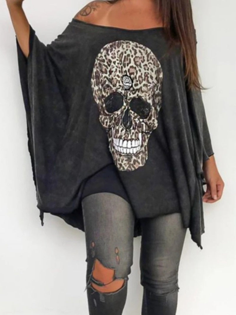 Punk Skull Print Batwing Dress