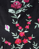 Floral Embroidery Sheer Mesh Blouse - Black